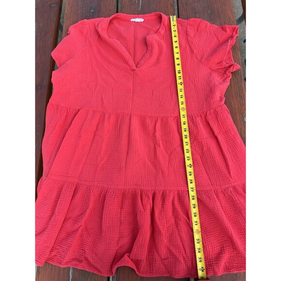 Lucky Brand red gauze tiered short sleeve boho flowy dress 3X lightweight - Picture 5 of 7